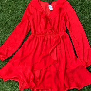 Beautiful red ruffled dress, very sweet.